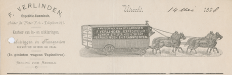 712171 Kop van een nota van F. Verlinden, Expediteur, Verhuizingen, Berging voor Inboedels enz., Achter Sint Pieter 12 ...
